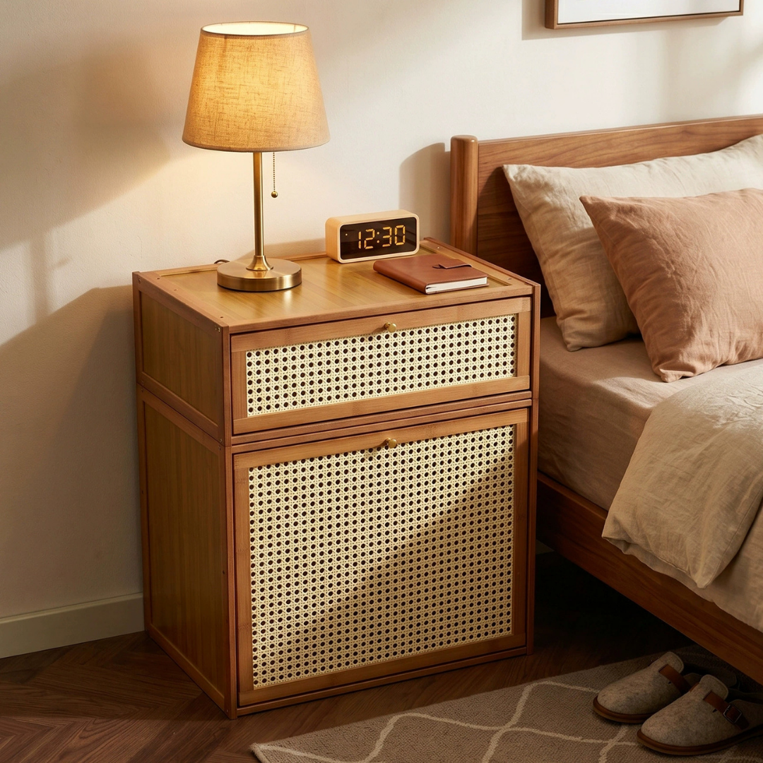 Multipurpose Bamboo Rattan Storage Cabinet