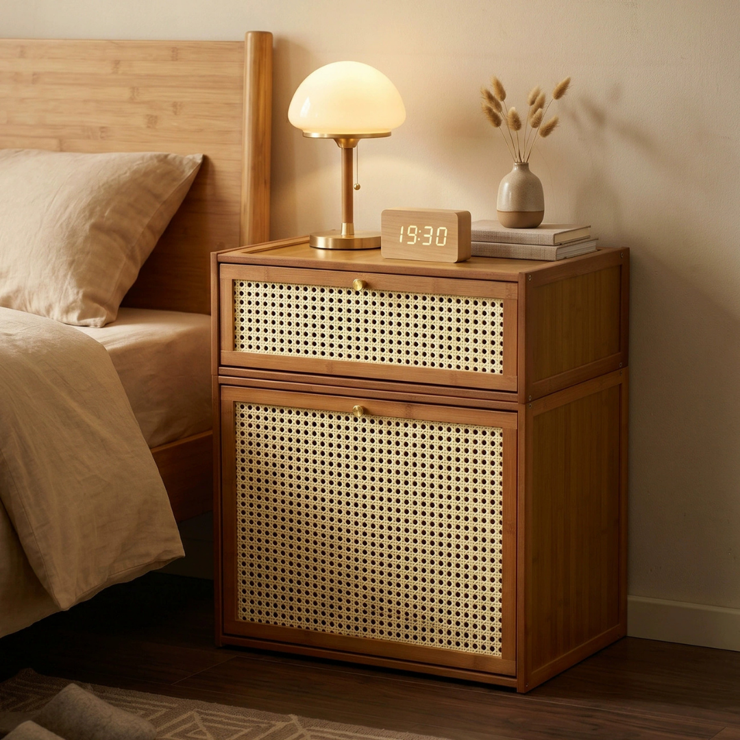 Multipurpose Bamboo Rattan Storage Cabinet