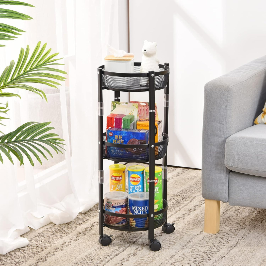3 Tier Foldable Rolling Storage Trolley with Lockable Wheels