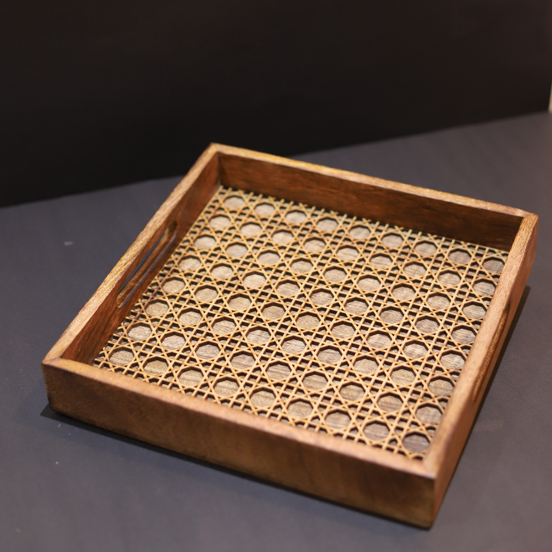 Premium Wood MDF Cutwork Mesh Tray with Elegant Design