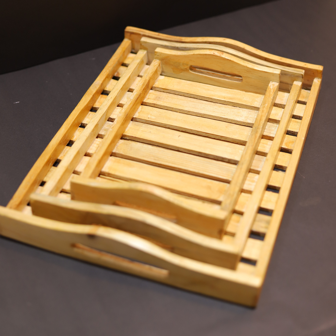 Elegant Modern Design Wooden Pine Wood Everyday Tray (Set of 3)