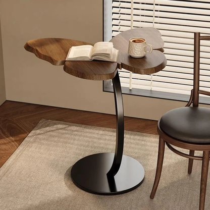 Butterfly Shaped Wooden Side Table With Iron Base