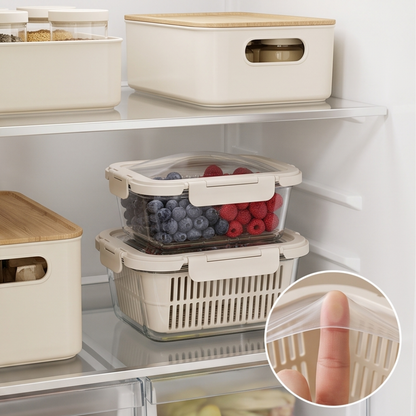 Airtight Glass Fruit Vegetable Storage Containers with Colander