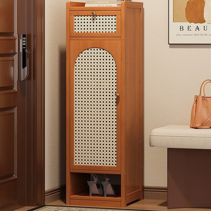 Slim Bamboo Shoe Cabinet With Magnetic Rattan Door