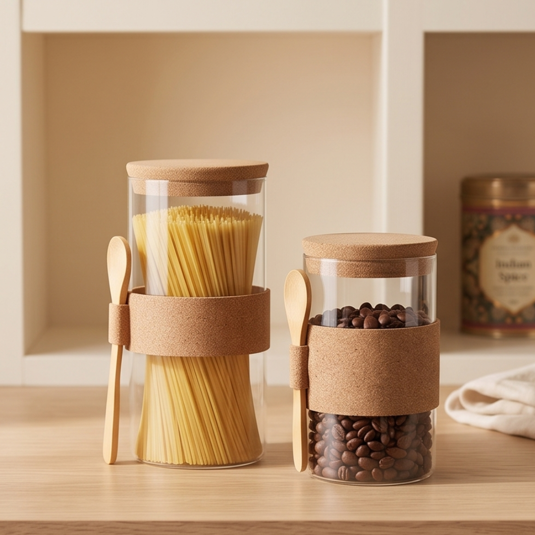 Premium Glass Storage Jar with Bamboo Lid & Spoon