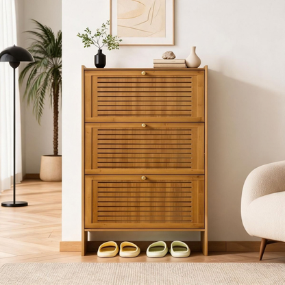 Bamboo Flip Down Shoe Storage Cabinet