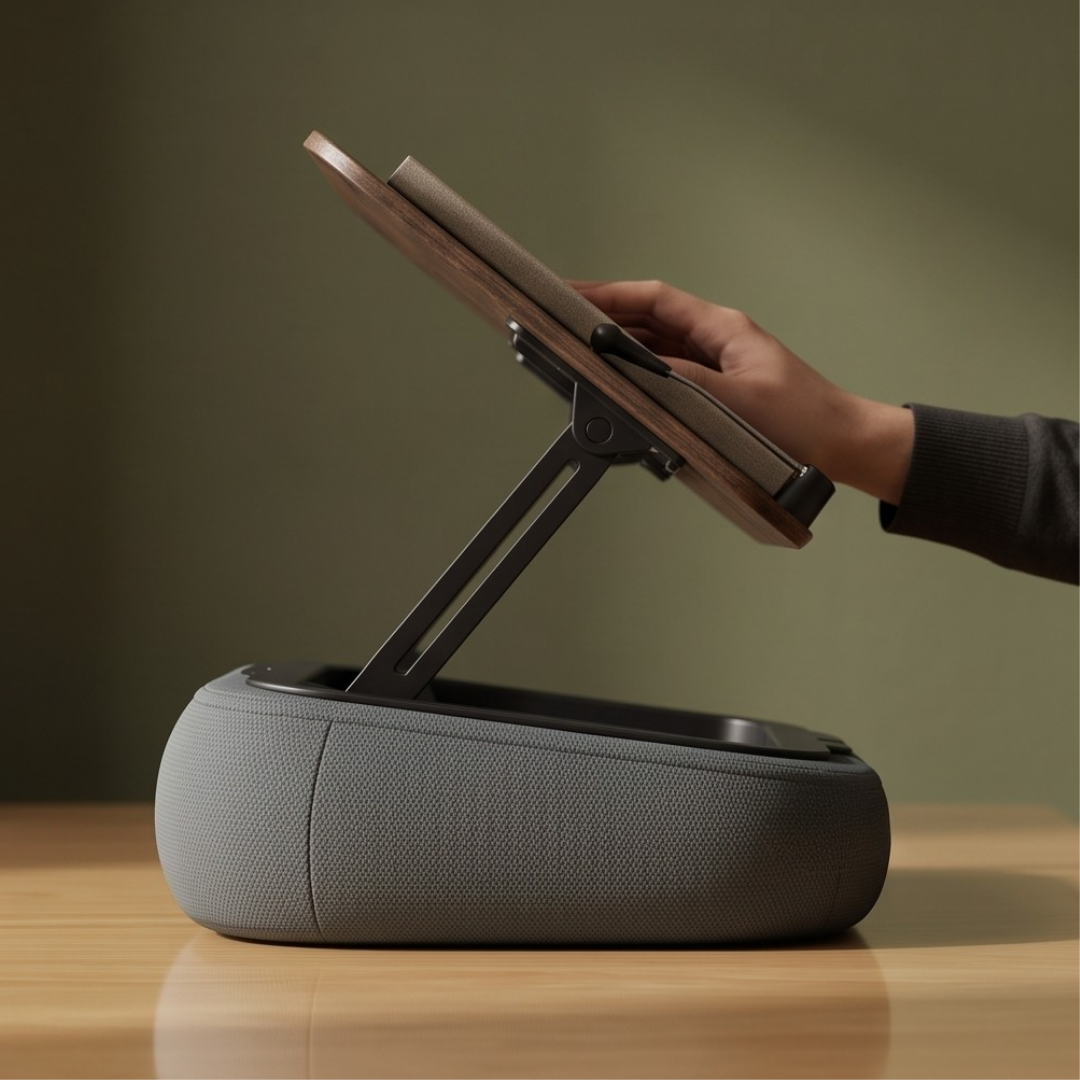 Ergonomic Adjustable Pillow Book Stand with Storage