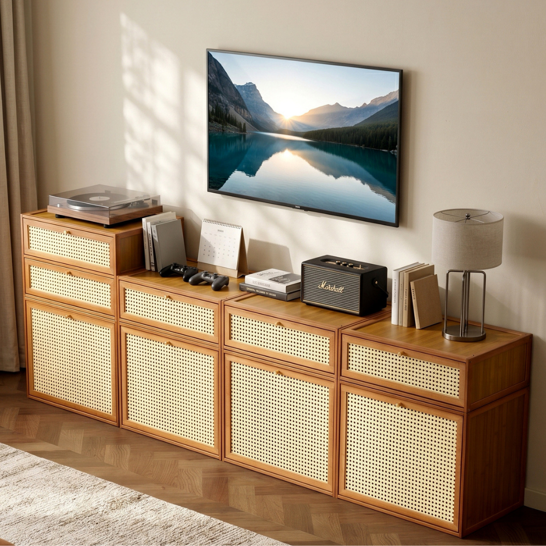 Multipurpose Bamboo Rattan Storage Cabinet