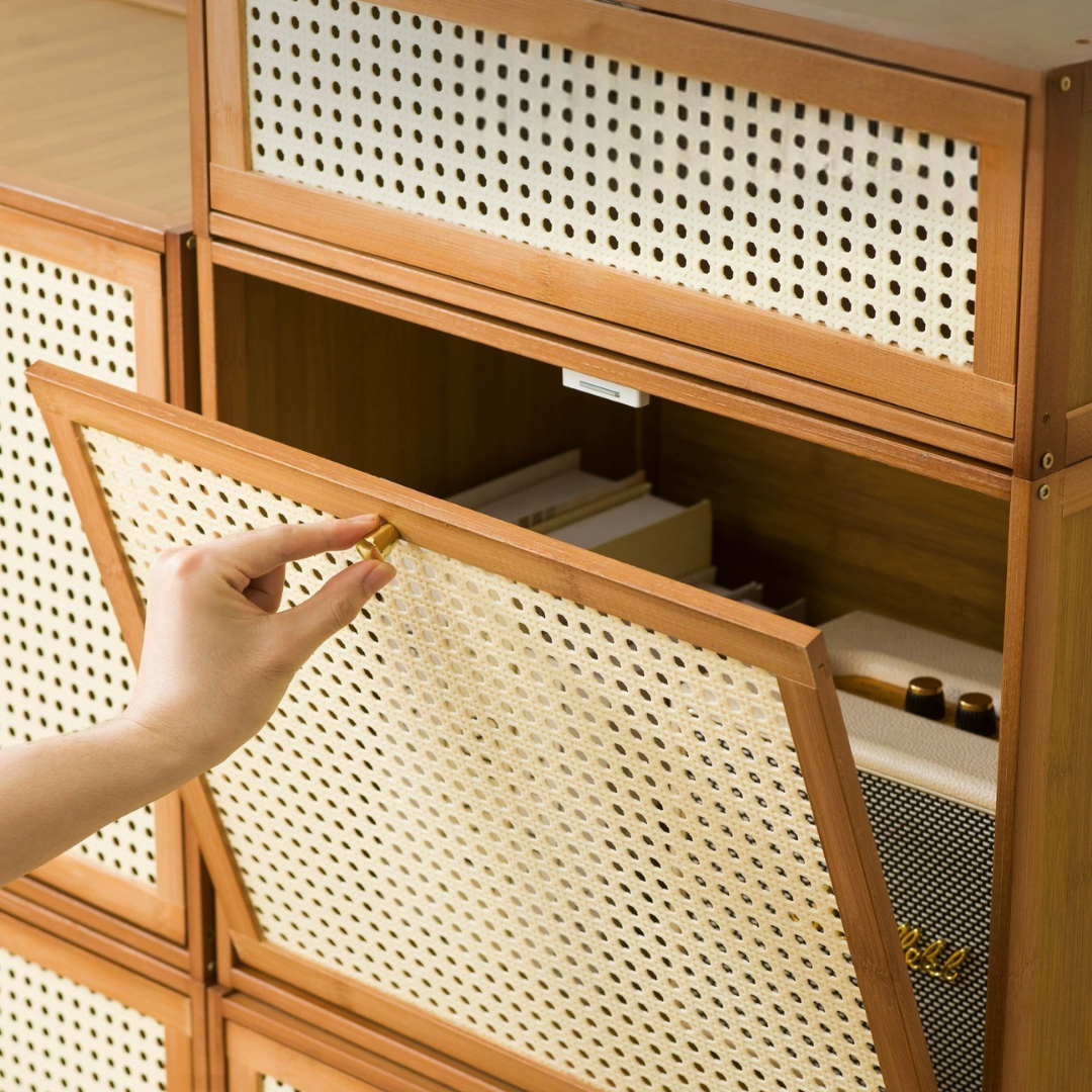 Multipurpose Bamboo Rattan Storage Cabinet
