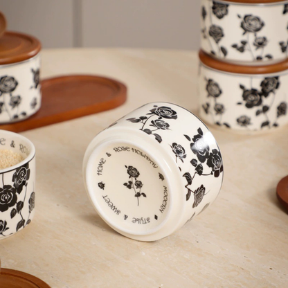 Airtight Ceramic Spice Jar Set with Wooden Tray and Spoons