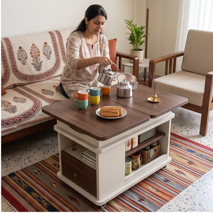 Modern Foldable Wood Metal Trolley Table With Wheels