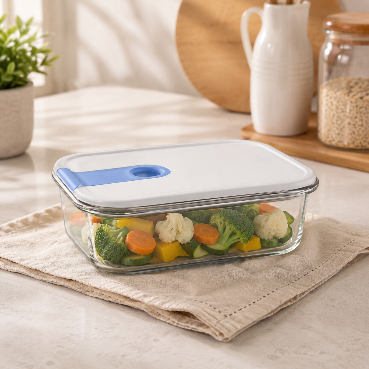 Easy Open Airtight Borosilicate Glass Food Storage Container