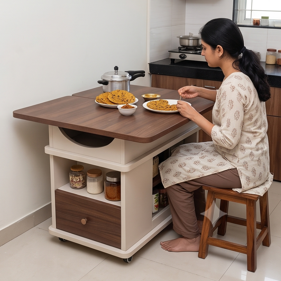 Modern Foldable Wood Metal Trolley Table With Wheels