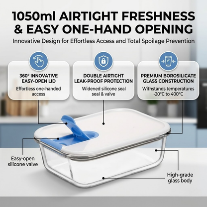 Easy Open Airtight Borosilicate Glass Food Storage Container