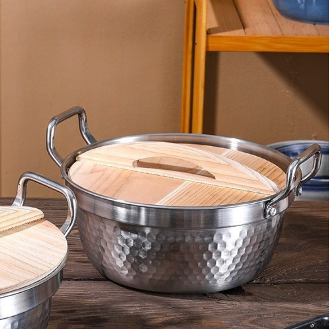 Premium Stainless Steel Cooking Pot With Wooden Lid