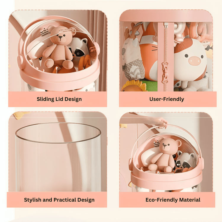 Astronaut Doll Kid’s Toy Storage Bucket with Sliding Lid