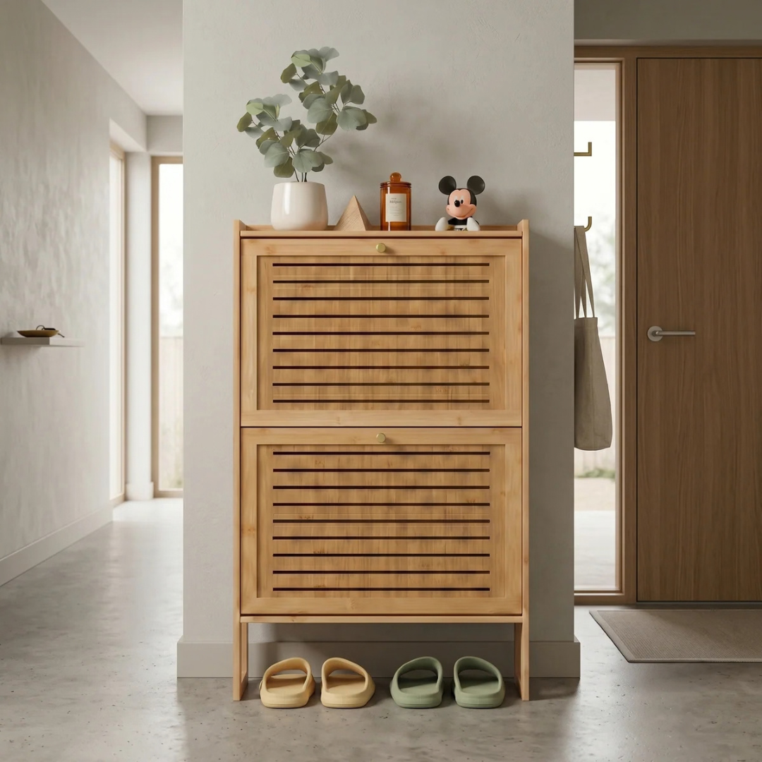 Bamboo Flip Down Shoe Storage Cabinet