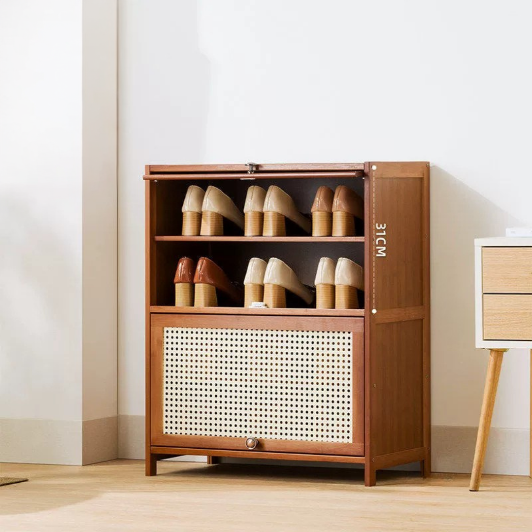 Multi Layer Bamboo Storage Shelf with Flip Door