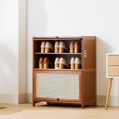 Multi Layer Bamboo Storage Shelf with Flip Door
