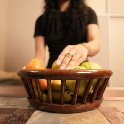 Elegant Design Premium Sheesham Round Wooden Fruit Basket