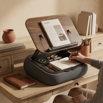 Ergonomic Adjustable Pillow Book Stand with Storage