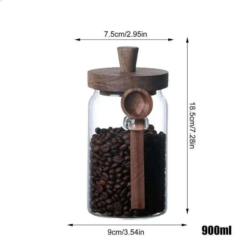 Airtight Glass Storage Jars with Wooden Lid & Spoon