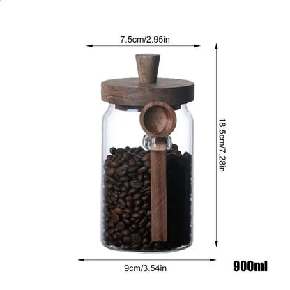 Airtight Glass Storage Jars with Wooden Lid & Spoon