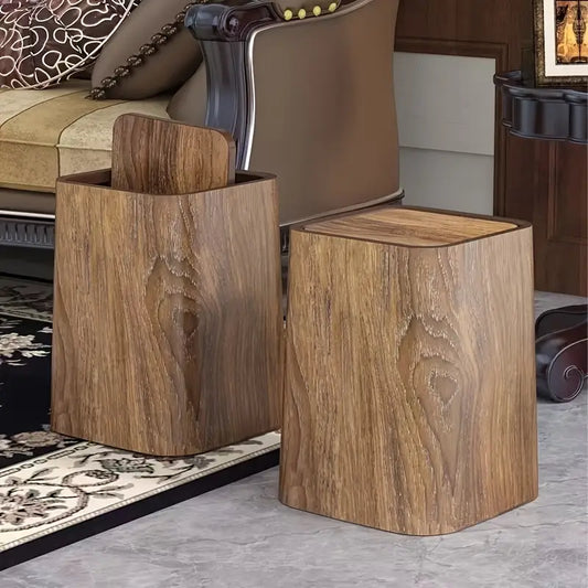 Luxury Wood-Style Trash Bin with Lid