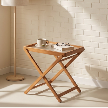 Foldable Bamboo Side Table With Detachable Acrylic Tray