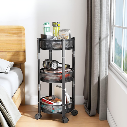 3 Tier Foldable Rolling Storage Trolley with Lockable Wheels