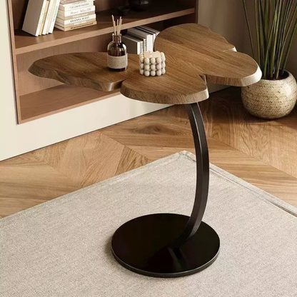 Butterfly Shaped Wooden Side Table With Iron Base