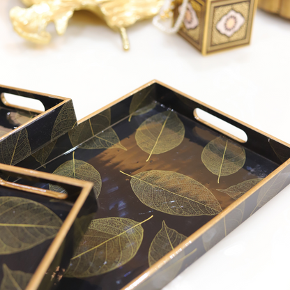 Elegant Leaf Pattern Resin MDF Tray for Modern Homes (Set of 3)