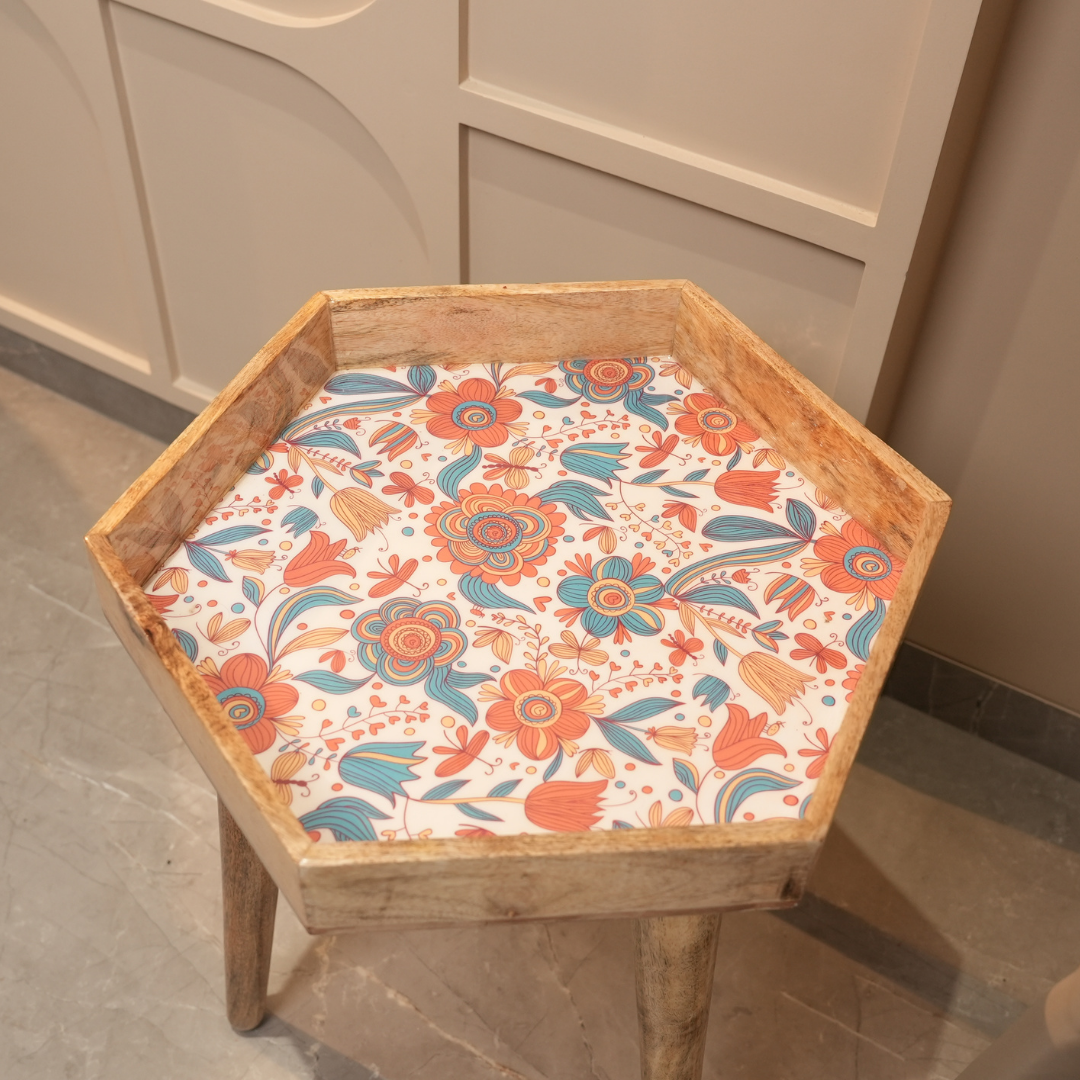 Elegant Wooden Handcrafted Designer Table with Meena Work Epoxy Finish