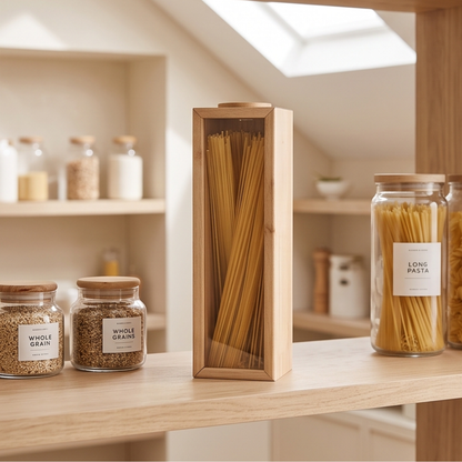 Transparent Glass Wooden Spaghetti Storage Container