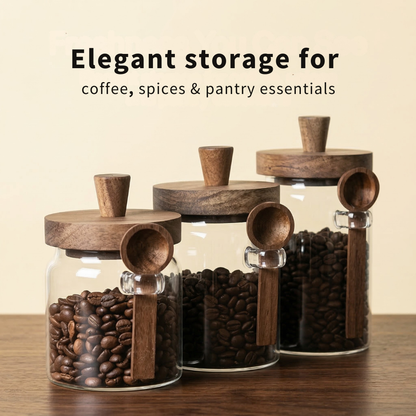 Airtight Glass Storage Jars with Wooden Lid & Spoon