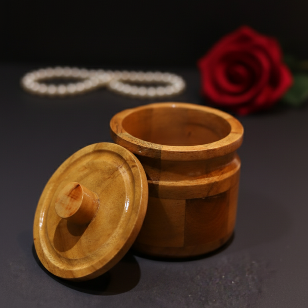 Premium Multi-Purpose Akasia Wooden Cookie Jar - 200ml Capacity