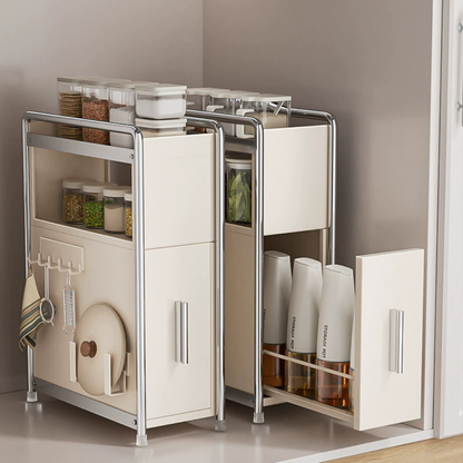 Compact Carbon Steel Multipurpose Spice Storage Rack with Pull Out Drawer