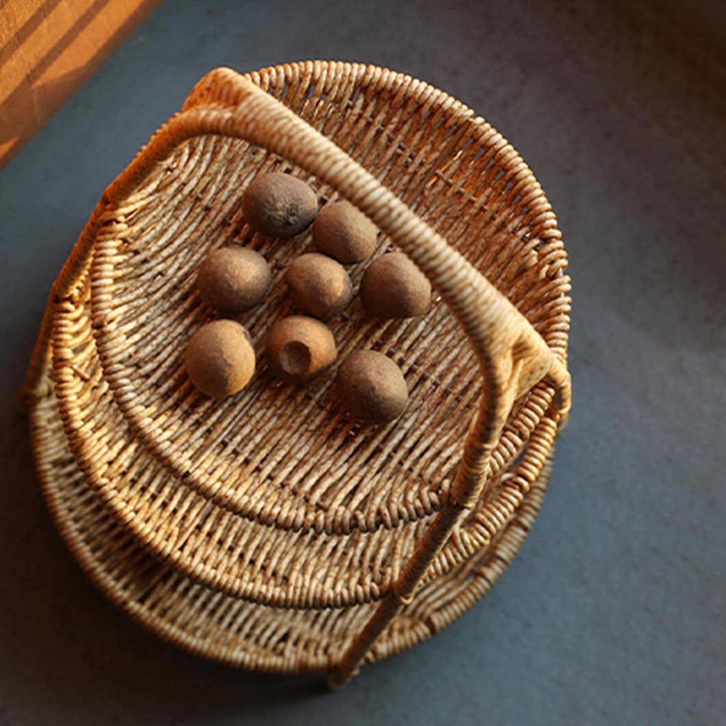 Elegant Multi Tier Handwoven Rattan Fruit Basket with Strong Metal Frame