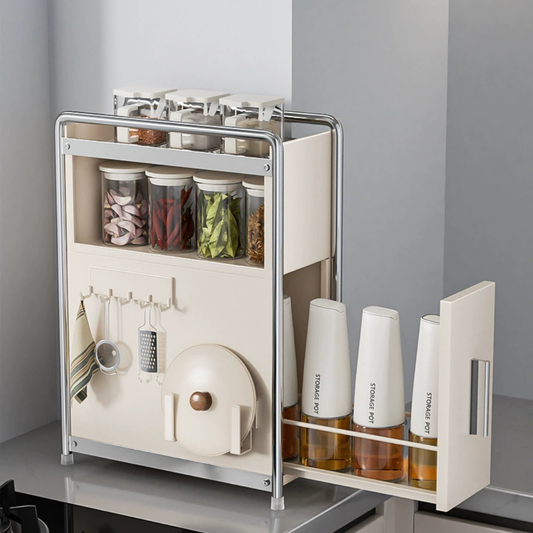 Compact Carbon Steel Multipurpose Spice Storage Rack with Pull Out Drawer