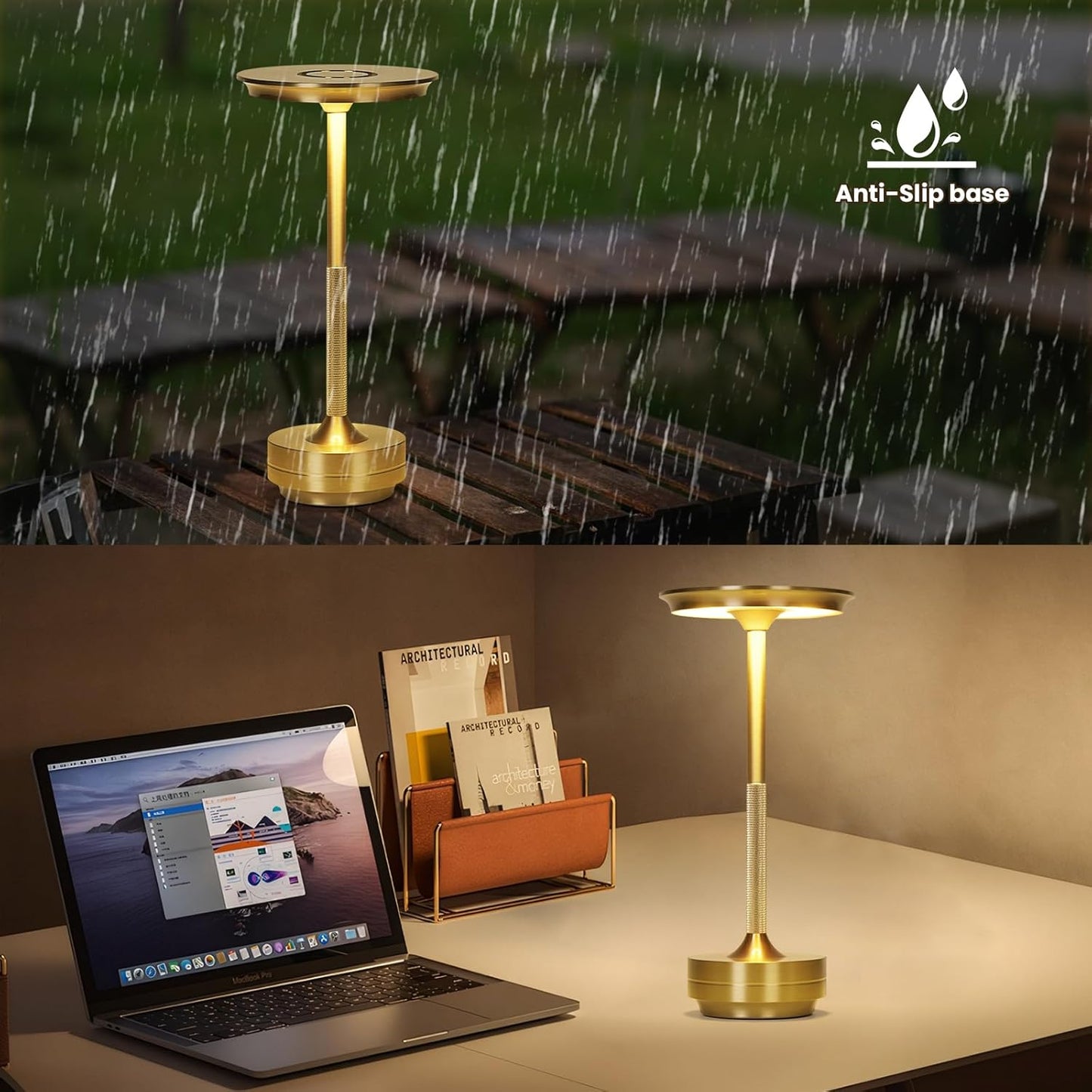 Elegant Gold Metal Touch Lamp with 3-Color Dimming and Cordless Design