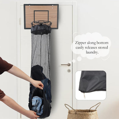 Wooden Basketball Hoop Hanging Laundry Bag
