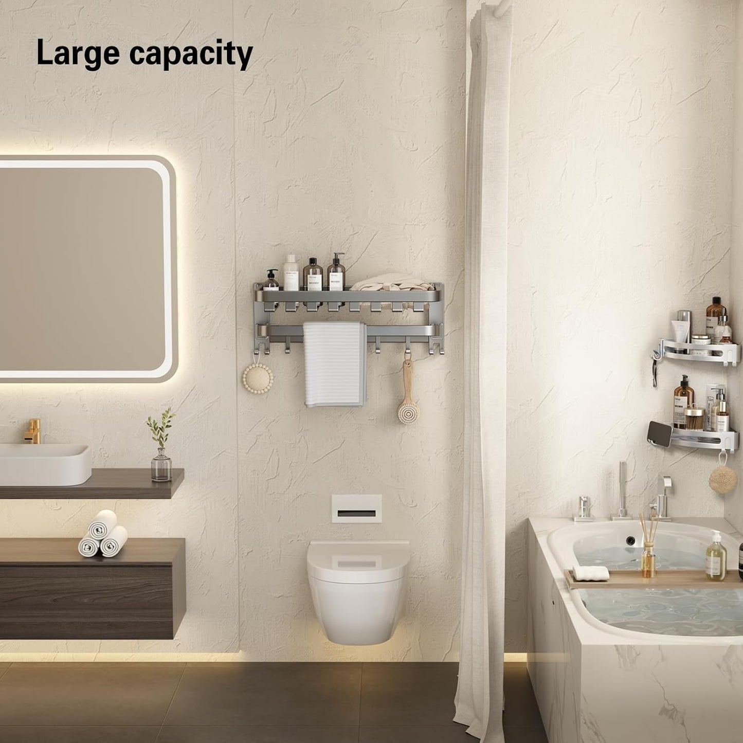 Rust-Resistant Suction Towel Hook and Storage Organizer
