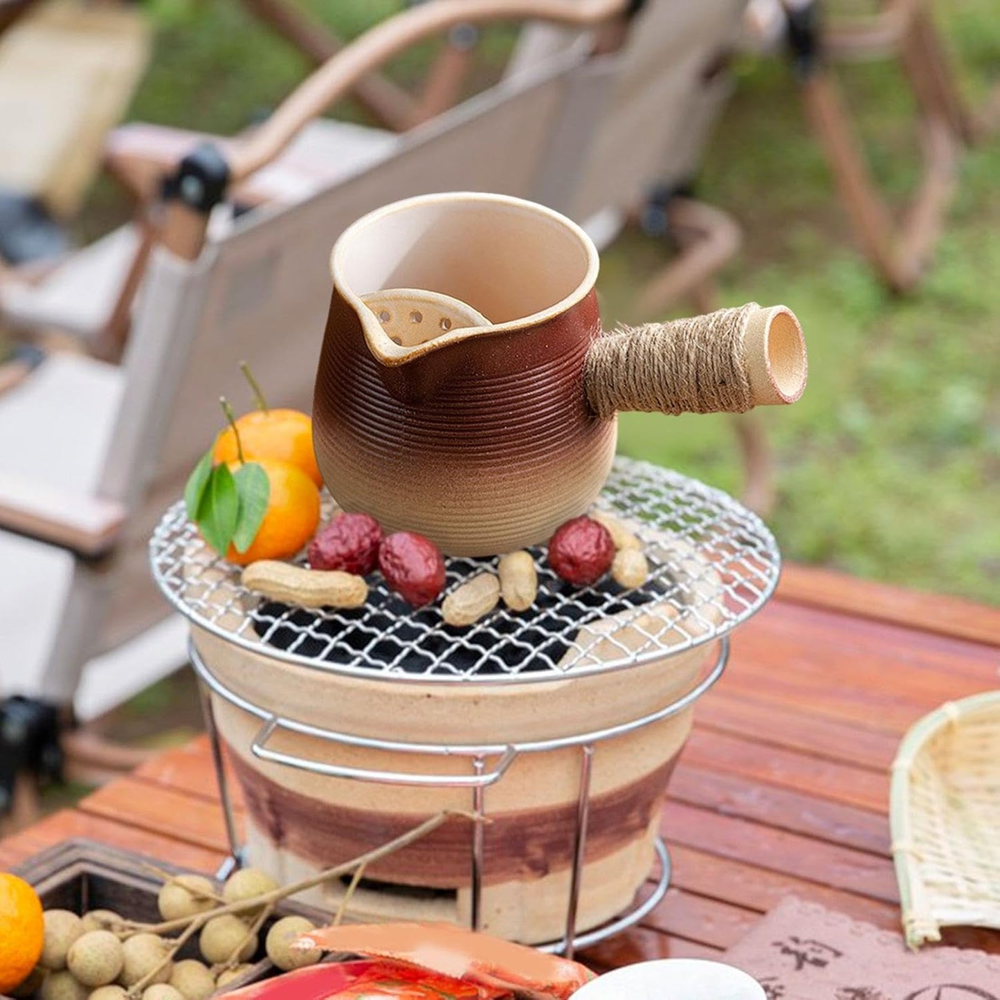 Handcrafted Ceramic Teapot with Rope Handle and Inbuilt Filter - 700ml Capacity