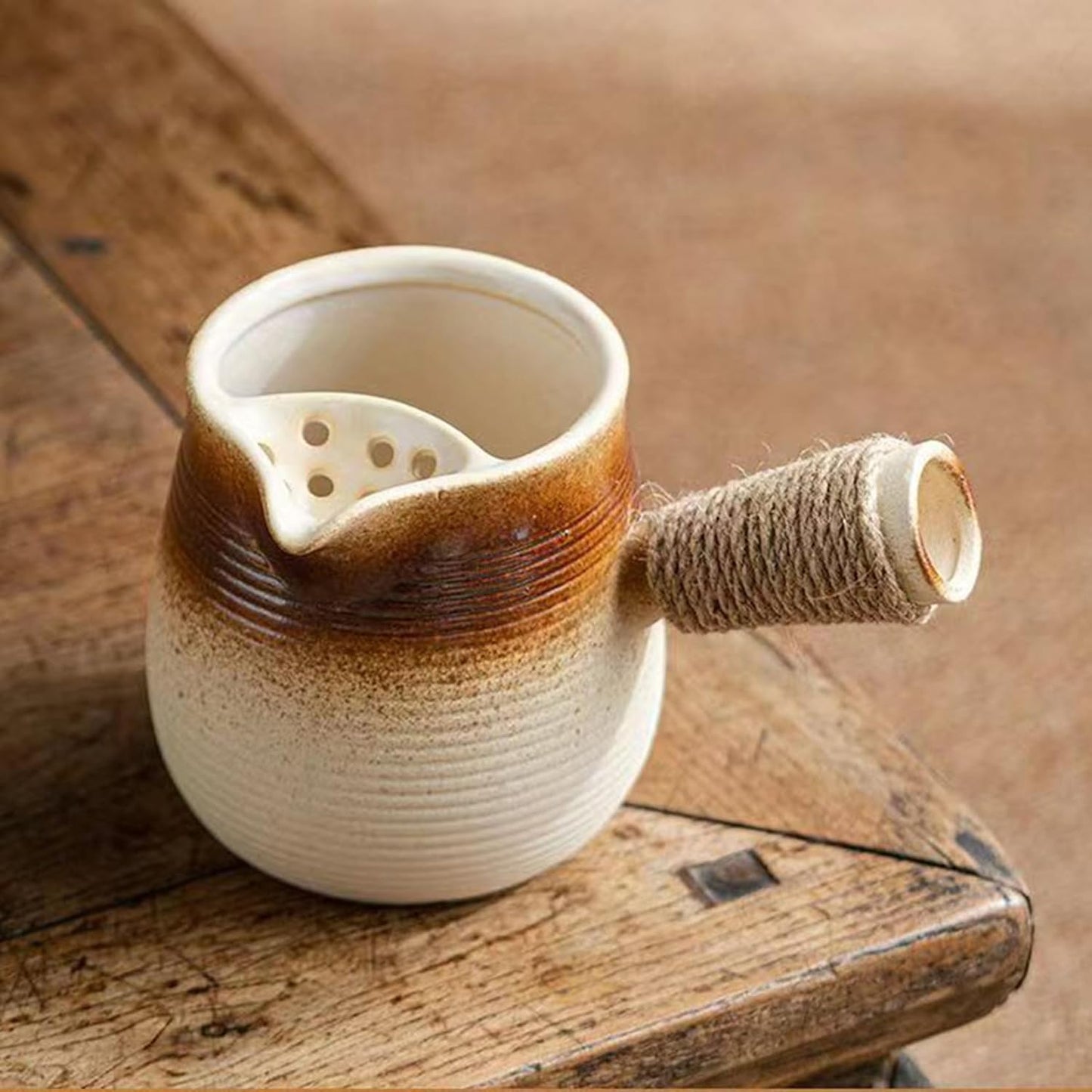 Handcrafted Ceramic Teapot with Rope Handle and Inbuilt Filter - 700ml Capacity