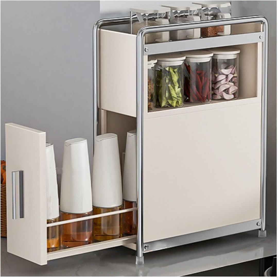 Compact Carbon Steel Multipurpose Spice Storage Rack with Pull Out Drawer