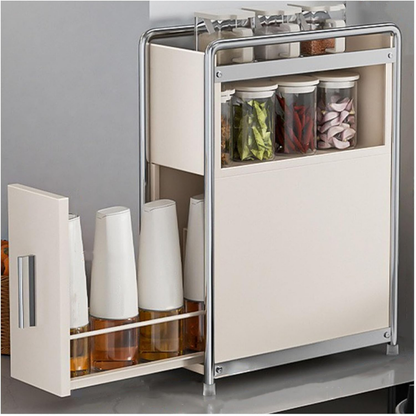 Compact Carbon Steel Multipurpose Spice Storage Rack with Pull Out Drawer