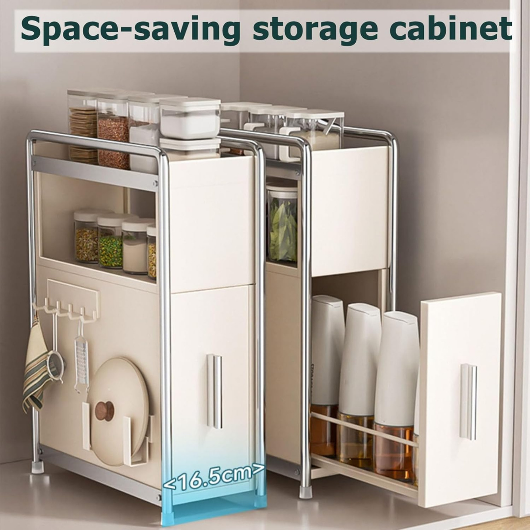 Compact Carbon Steel Multipurpose Spice Storage Rack with Pull Out Drawer