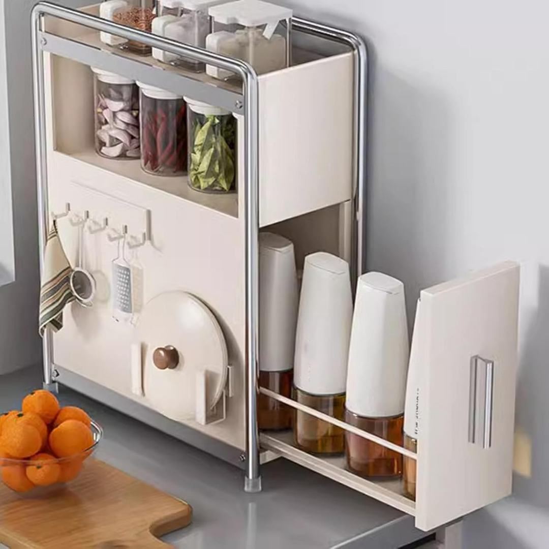 Compact Carbon Steel Multipurpose Spice Storage Rack with Pull Out Drawer