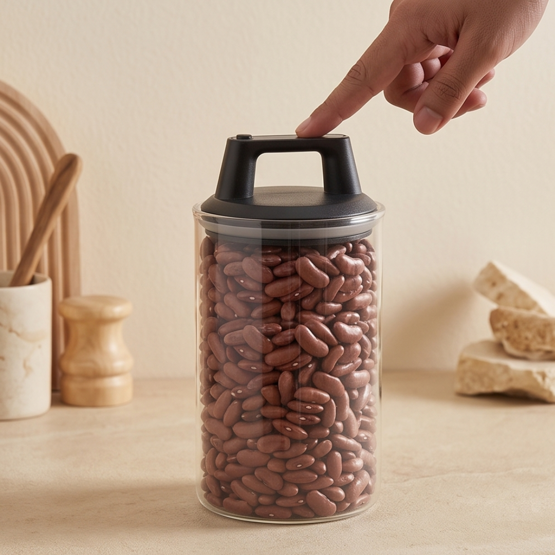 Premium Airtight Borosilicate Glass Storage Jar With Vacuum Lid (Set of 2)