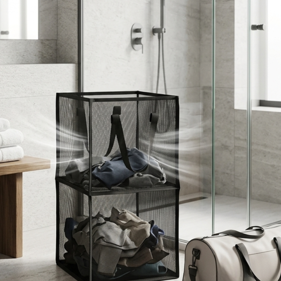 Foldable Mesh Laundry Basket with Handles
